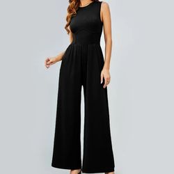 women's high waist patent leather wide leg jumpsuit