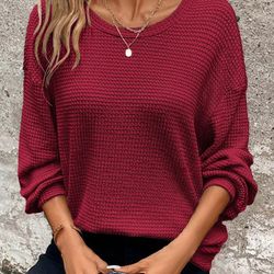 women's plus size autumn/winter round neck long sleeve pullover – cozy solid color top