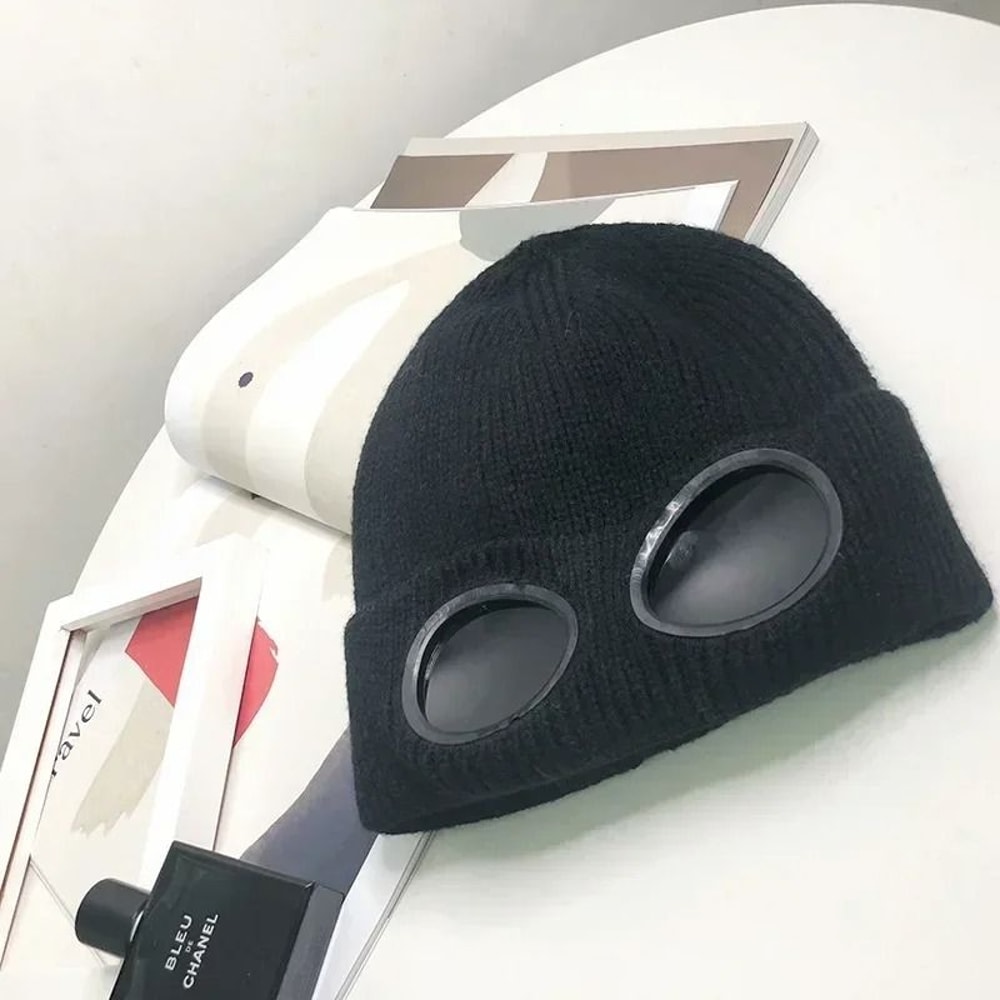 Premium Brimless Winter Hat With Goggles For Men Women Neutral Solid Color Skull Knitted Beanie 6