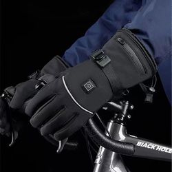 rechargeable heated motorcycle gloves - waterproof, touch screen, winter thermal ski gloves