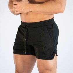 breathable gym running shorts with drawstring waistband, lightweight workout bottoms for men