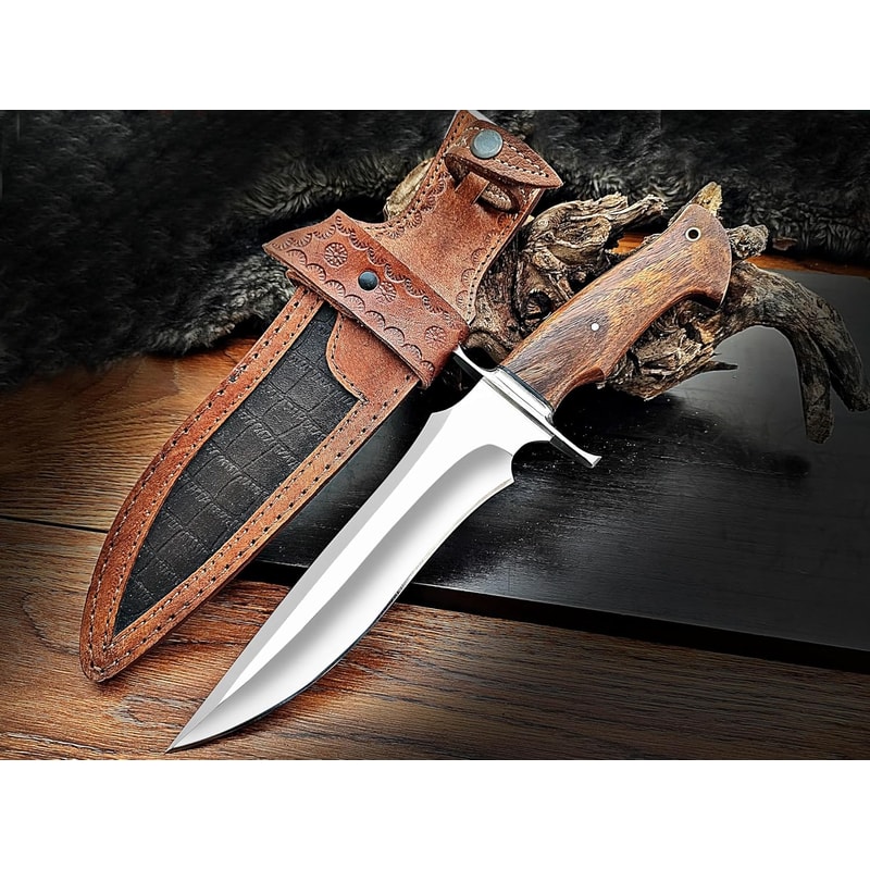 Custom Handmade 135 Inches Bowie Knife Fixed Blade With Leather Sheath For Outdoor Survival Camping 0