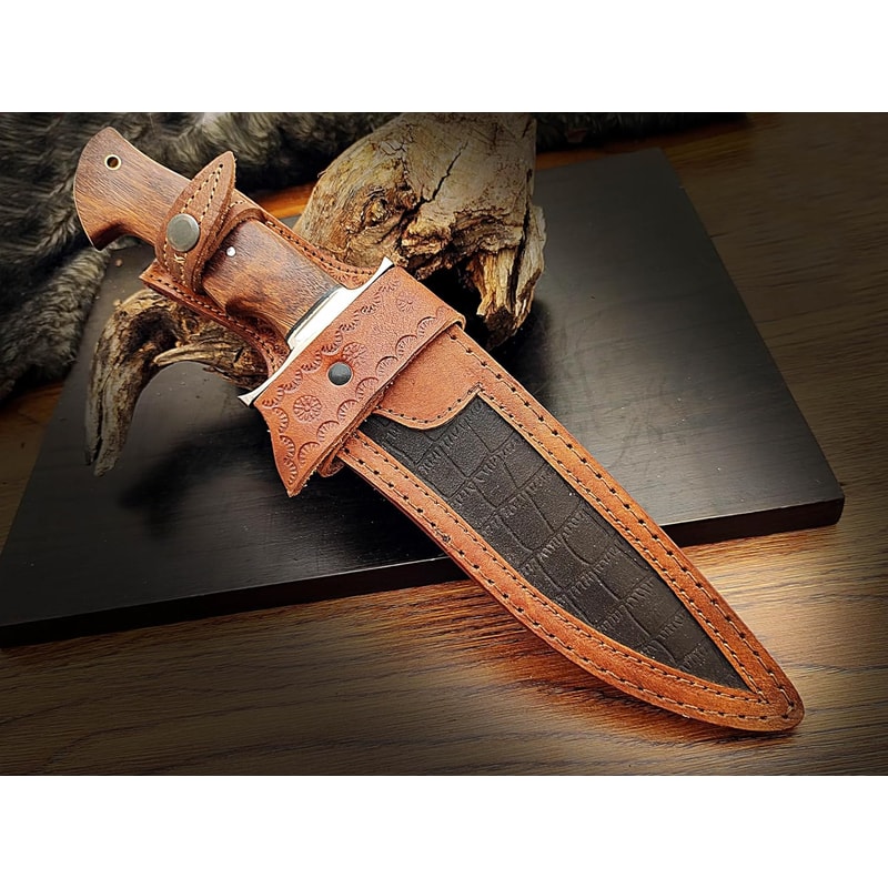 Custom Handmade 135 Inches Bowie Knife Fixed Blade With Leather Sheath For Outdoor Survival Camping 4