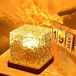 romantic ocean wave night light projector lamp, 3d water wave effect crystal table lamp (battery not included)