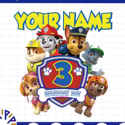 personalized dog patrol birthday boy png, paw dog patrol png, custom named age birthday girl png download