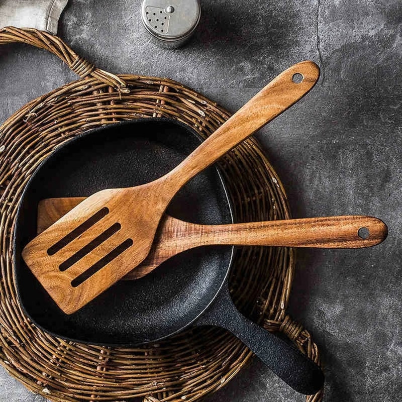 Anygleam Wood 2pcs Kitchen Spatula Food Kitchen Tableware 1