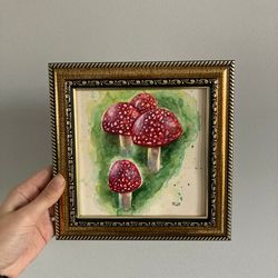 Mushroom Watercolor Painting Framed Original Mushroom Art, Cottagecore Wall Decor Original Fly Agaric Wall Decor