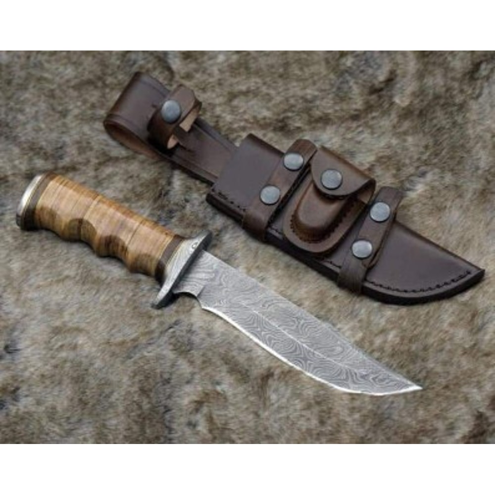 Handmade Damascus Steel Hunting Knife Leather Sheathe Brass Handle With Leather Sheathe Gift For USA Fathers Day Gift 0