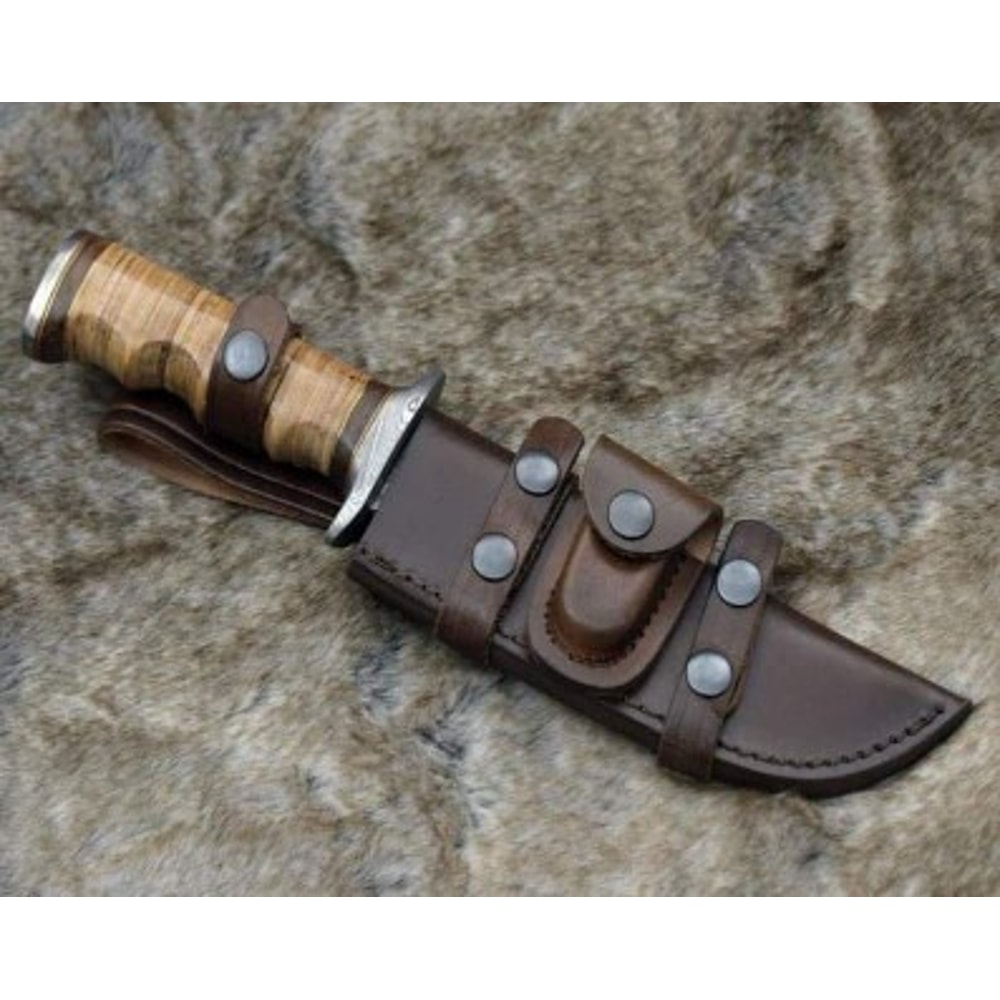 Handmade Damascus Steel Hunting Knife Leather Sheathe Brass Handle With Leather Sheathe Gift For USA Fathers Day Gift 2