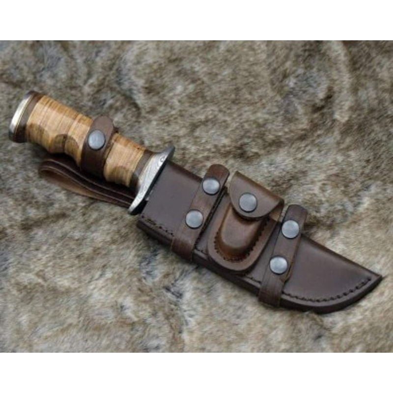 Handmade Damascus Steel Hunting Knife Leather Sheathe Brass Handle With Leather Sheathe Gift For USA Fathers Day Gift 2