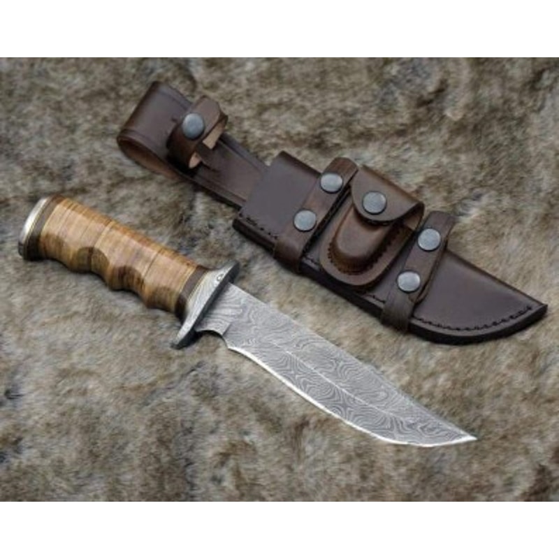 Handmade Damascus Steel Hunting Knife Leather Sheathe Brass Handle With Leather Sheathe Gift For USA Fathers Day Gift 1