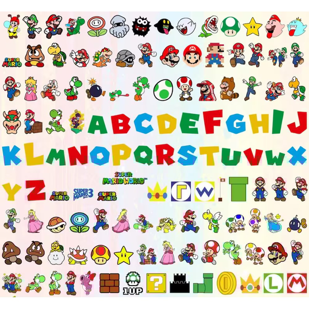 Super Mario PNG Bundle For Cricut And Sublimation Mario Cut Files Mario Clipart Super Mario Font Mario SVG 0