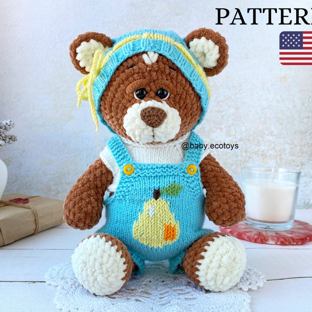 Crochet Pattern Amigurumi Plush Teddy Bear Brownie With Knitting Outfit 0