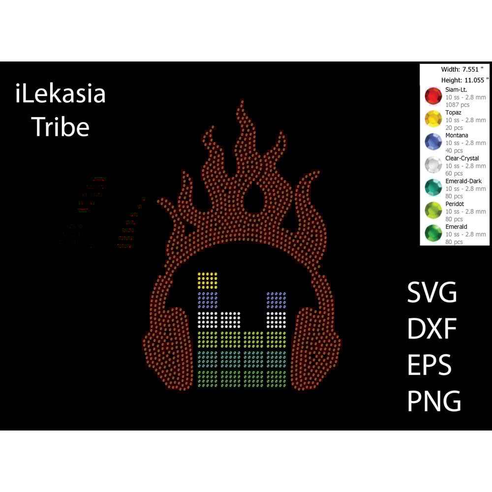 Flaming Headphone Rhinestone Template 1326 0