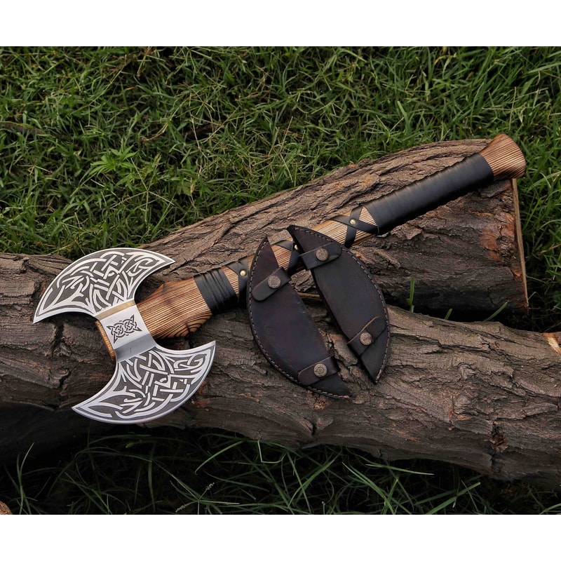 Double Headed Viking Axe Bearded Axe Hand Forged Steel Double Blade Viking Axe Gift For Him Christmas Gift 0