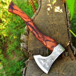 ragnar viking axe forged camping axe with rose wood shaft, viking bearded nordic, custom gift for her,