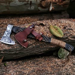 forged steel viking axe with ash wood shaft, viking bearded camping axe, best birthday gift