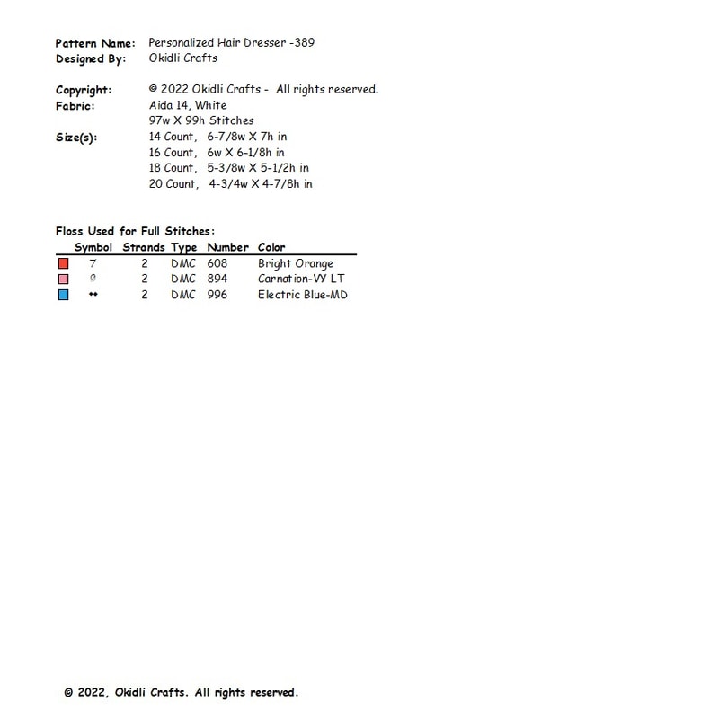 Personalized Hair Dresser Cross Stitch Pattern 389 7