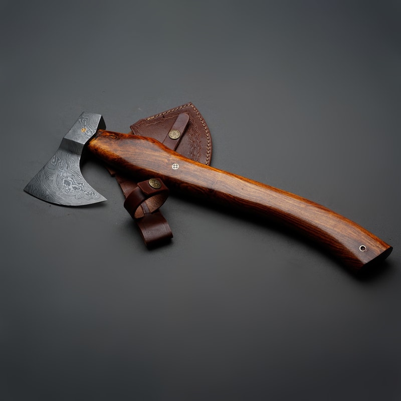 Custom Handmade Premium Damascus Steel Hunting Axe With Rosewood Handle Material Gift For Him 0