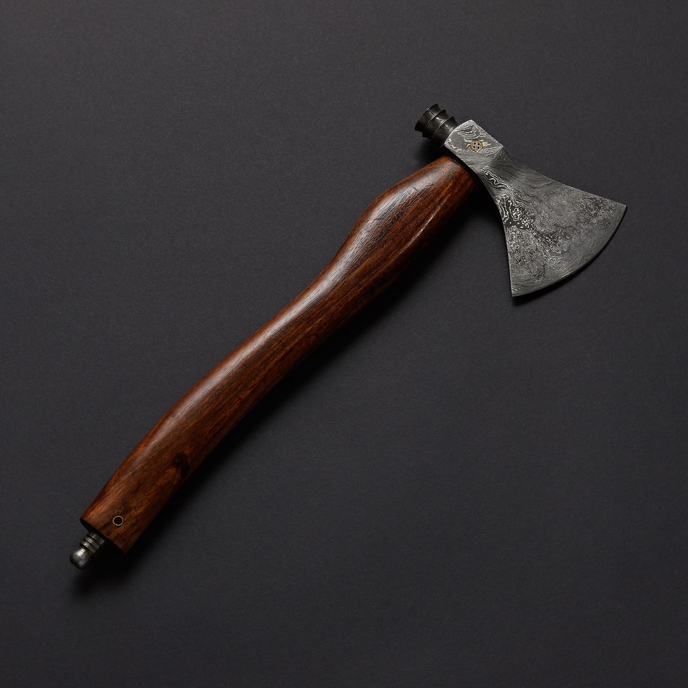 Handmade Damascus Steel Axe With Rose Wood Handle 0