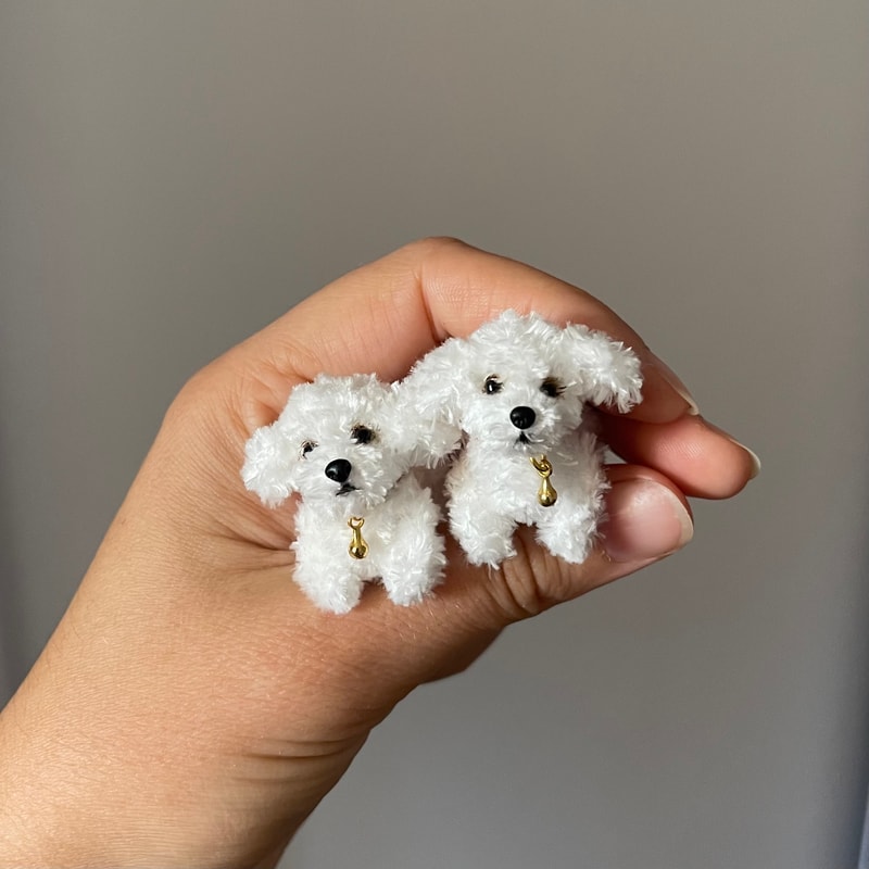 Miniature Maltese Puppy Handmade Crochet Dog Pet Portrait Memorial Gift For Dog Lovers Blythe Doll 1