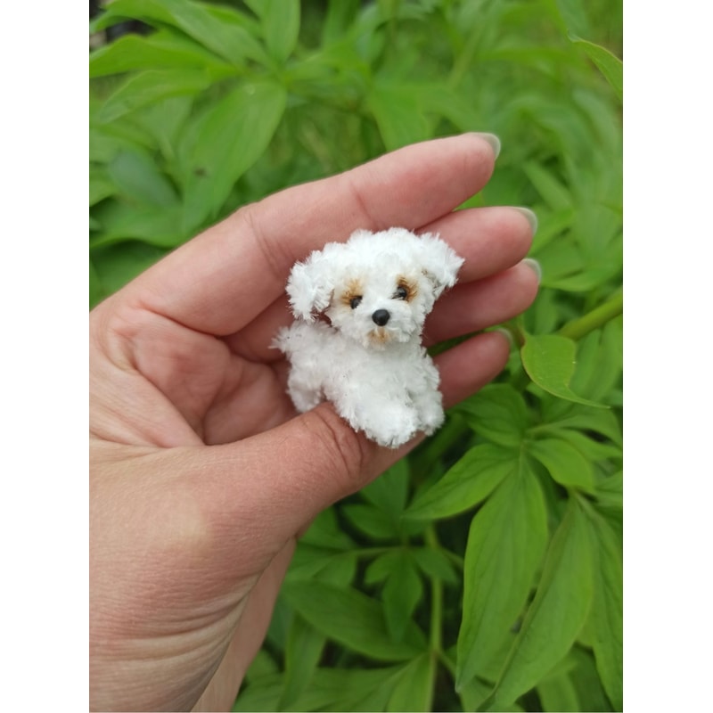 Miniature Maltese Puppy Handmade Crochet Dog Pet Portrait Memorial Gift For Dog Lovers Blythe Doll 2