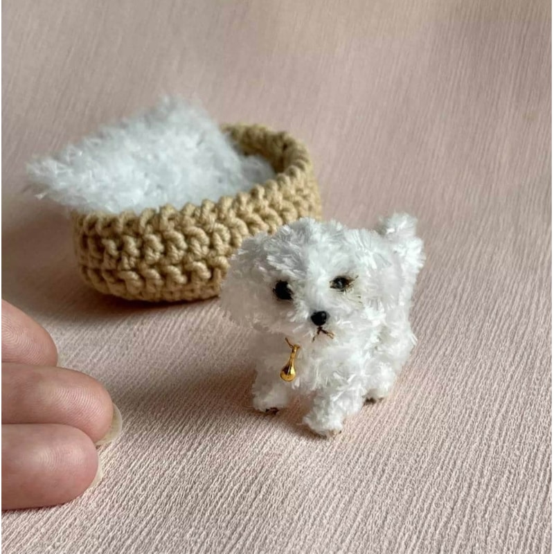 Miniature Maltese Puppy Handmade Crochet Dog Pet Portrait Memorial Gift For Dog Lovers Blythe Doll 8