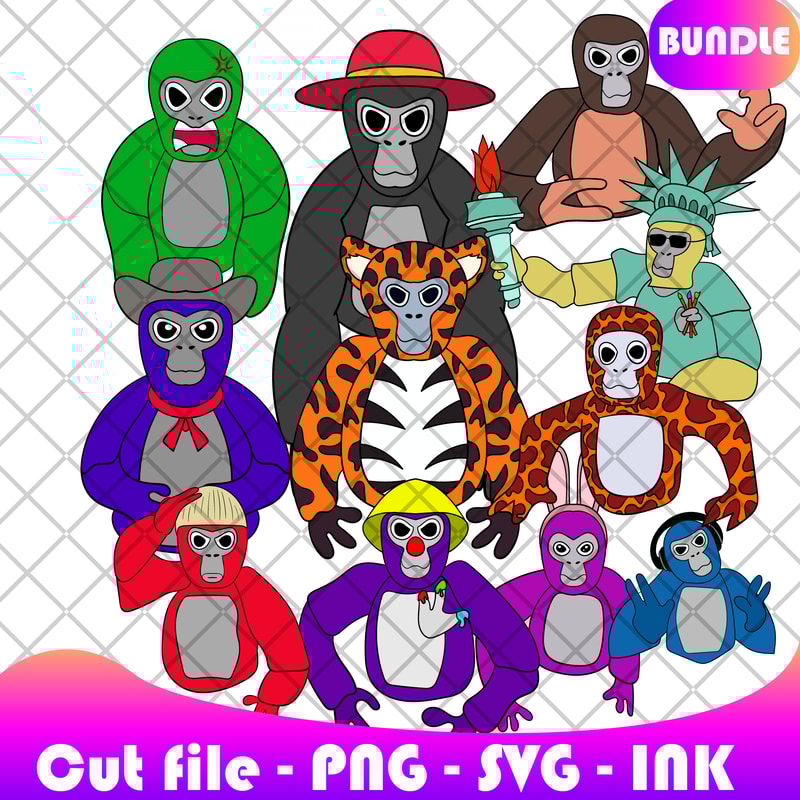 Bundle Vector Gorilla Tag SVG PNG Ink Gorilla Tag Coloring Pages PrintableEditable Vector Gorilla T 0