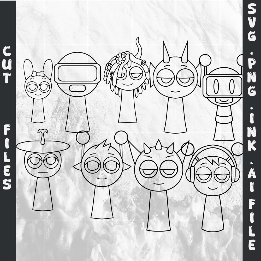 Sprunki Increedibox GarnoldGreen VineriaOrange OrenRed SVG PNG InkColoring Pages PrintableDigital V 1