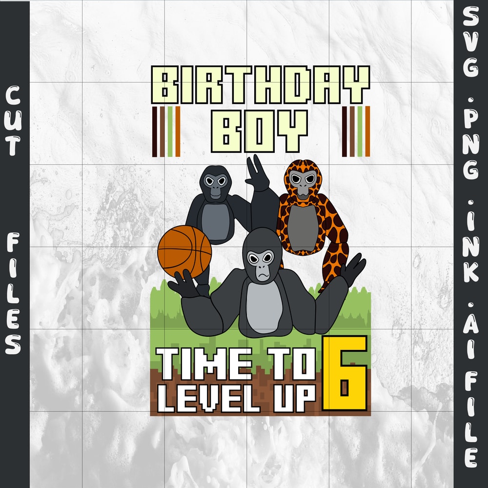 Customizable 6th Birthday TShirt Gorilla Tag SVG Gorilla Tag PNG10th Birthday Ready To Print SVGPNG 0