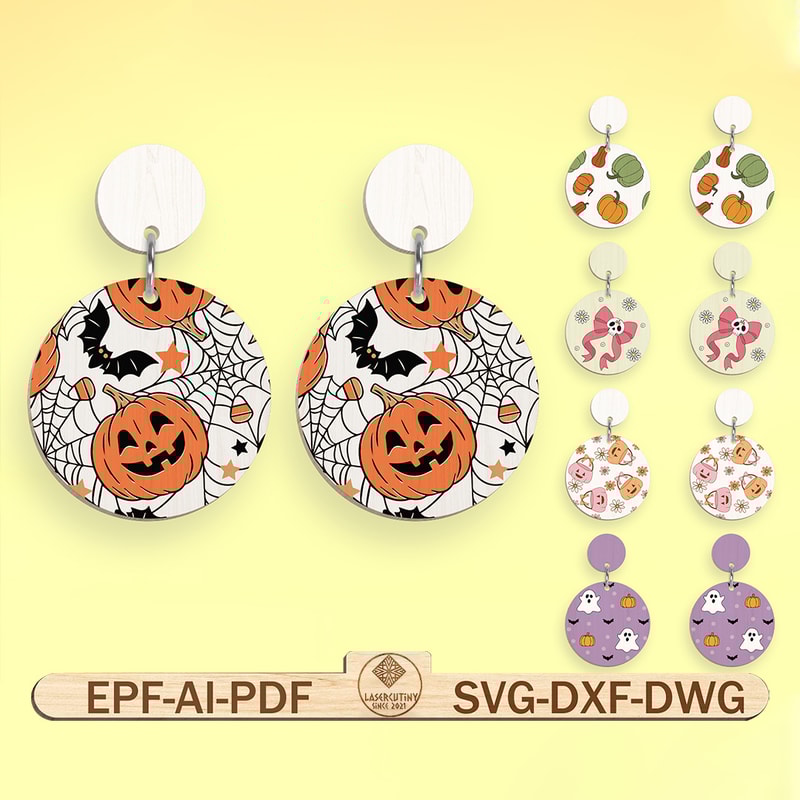 Halloween Geometric Earring Svg Bundle Halloween Ghost Pumpkin Earring Svg Boho Earring Svg Hallow 0
