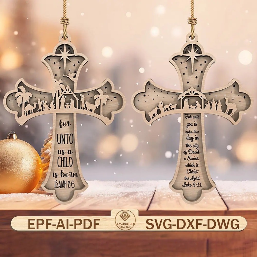 Cross Wood Ornament Svg Cross Nativity Ornament Layer Cut Files Svg 0