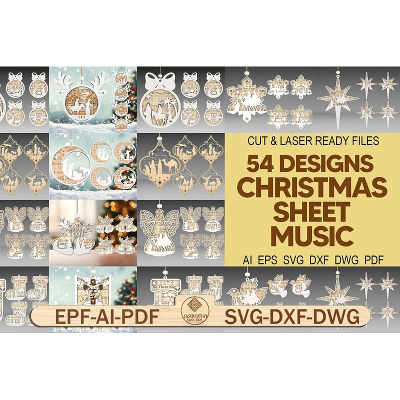 Bundle Nativity Ornament Laser Cut File SvgNativity Scene SvgMusic Sheet Nativity Ornaments Svg 0