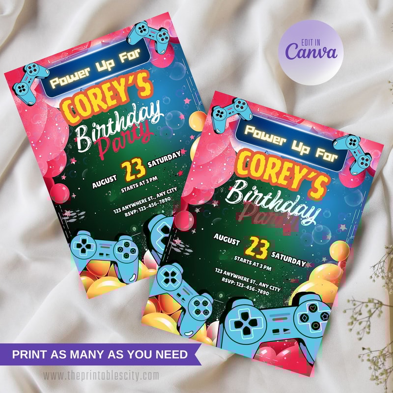 Editable Video Game Party Invitation For Birthday Party Printable Gamer Birthday Invite Template Vi 4