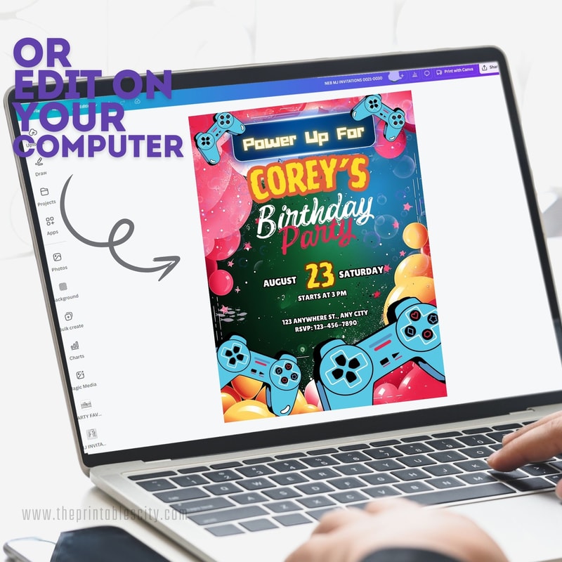 Editable Video Game Party Invitation For Birthday Party Printable Gamer Birthday Invite Template Vi 3