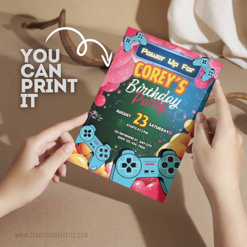 Editable Video Game Party Invitation For Birthday Party Printable Gamer Birthday Invite Template Vi 5