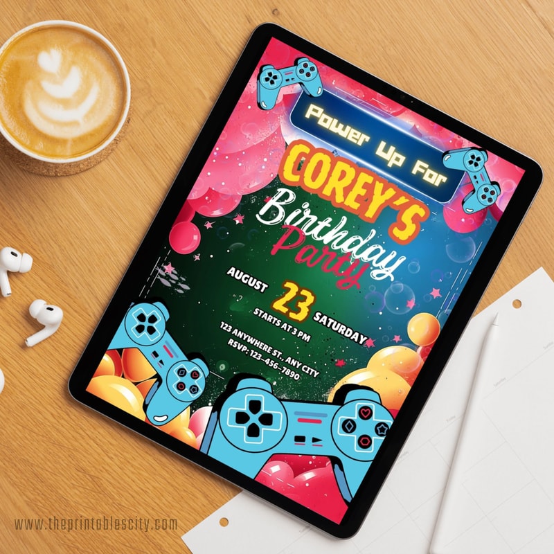 Editable Video Game Party Invitation For Birthday Party Printable Gamer Birthday Invite Template Vi 7