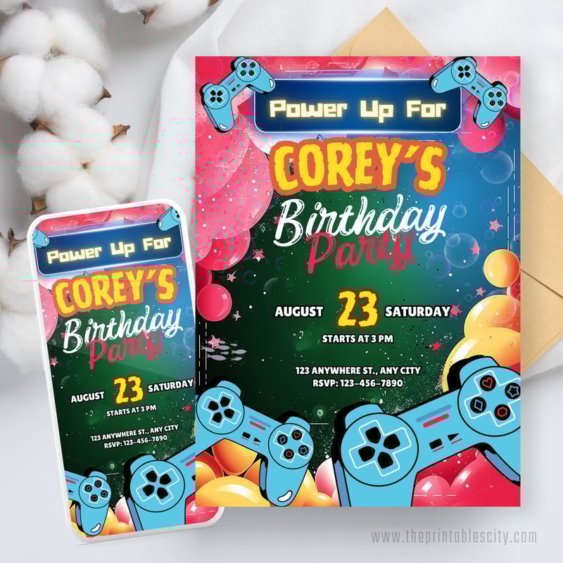 Editable Video Game Party Invitation For Birthday Party Printable Gamer Birthday Invite Template Vi 0