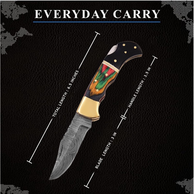 Damascus Pocket Knife With Clip 65 Handmade Folding Knife With Sheath Pocket Knife Men Good For 2