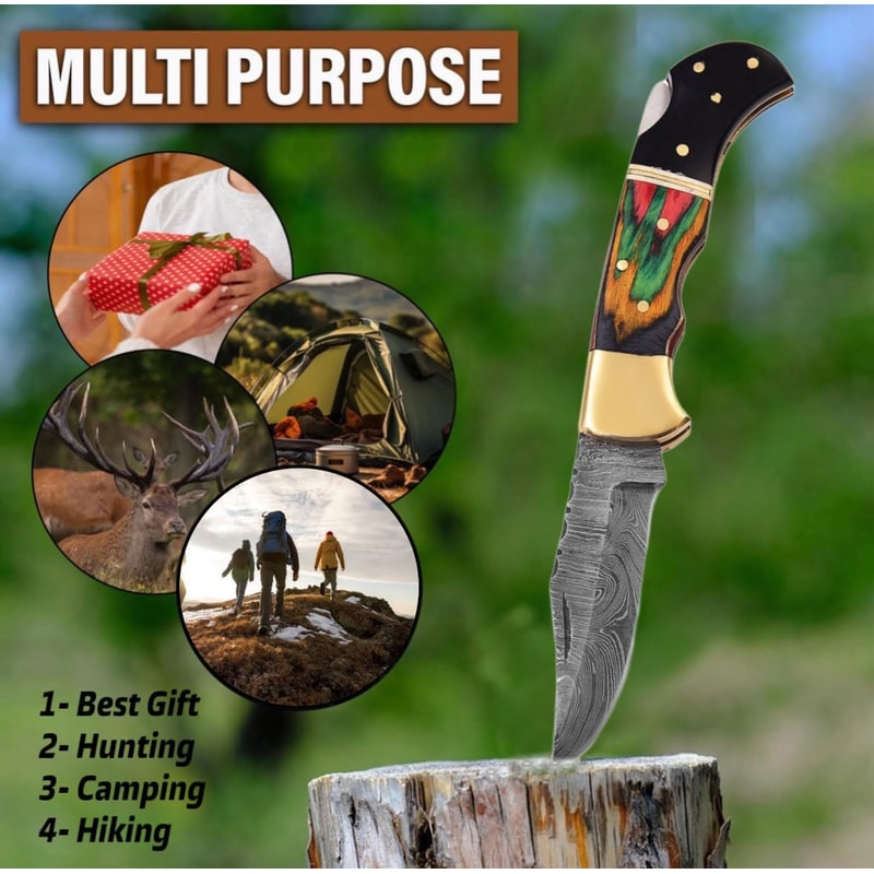 Damascus Pocket Knife With Clip 65 Handmade Folding Knife With Sheath Pocket Knife Men Good For 3