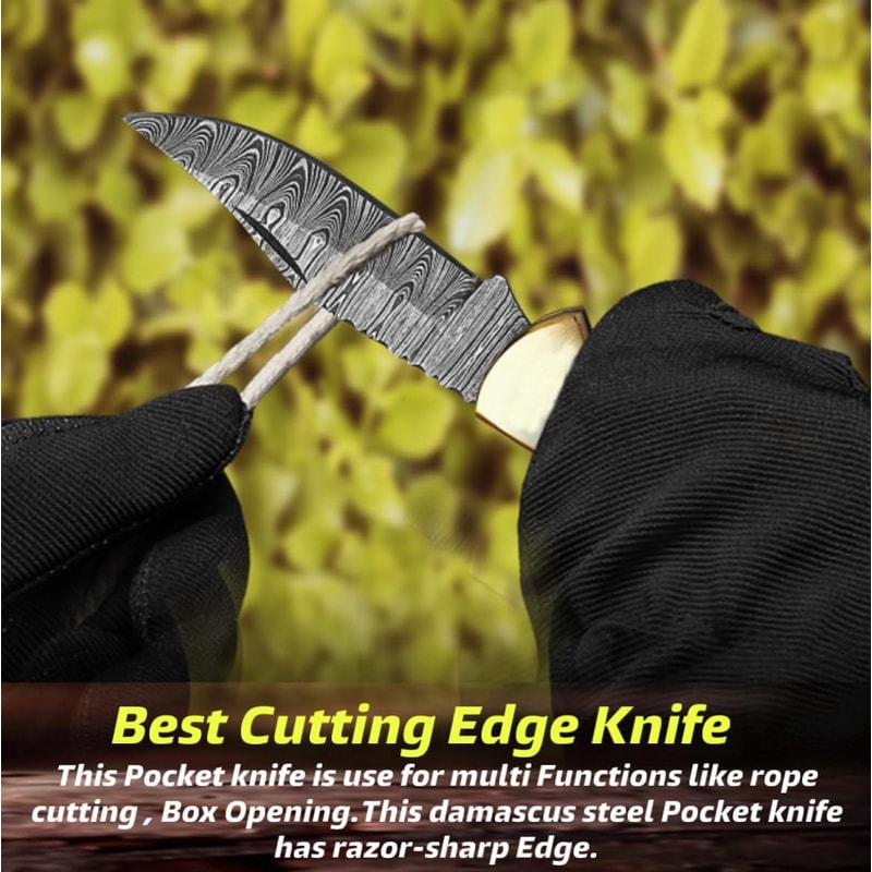 Damascus Pocket Knife With Clip 65 Handmade Folding Knife With Sheath Pocket Knife Men Good For 4