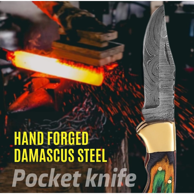 Damascus Pocket Knife With Clip 65 Handmade Folding Knife With Sheath Pocket Knife Men Good For 5