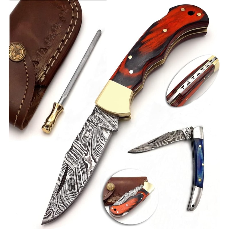 Pocket Knife 4 Pcs Set 65 Handmade Damascus Folding Knife Back Lock Knife Damascus Hunting Knife Wi 0