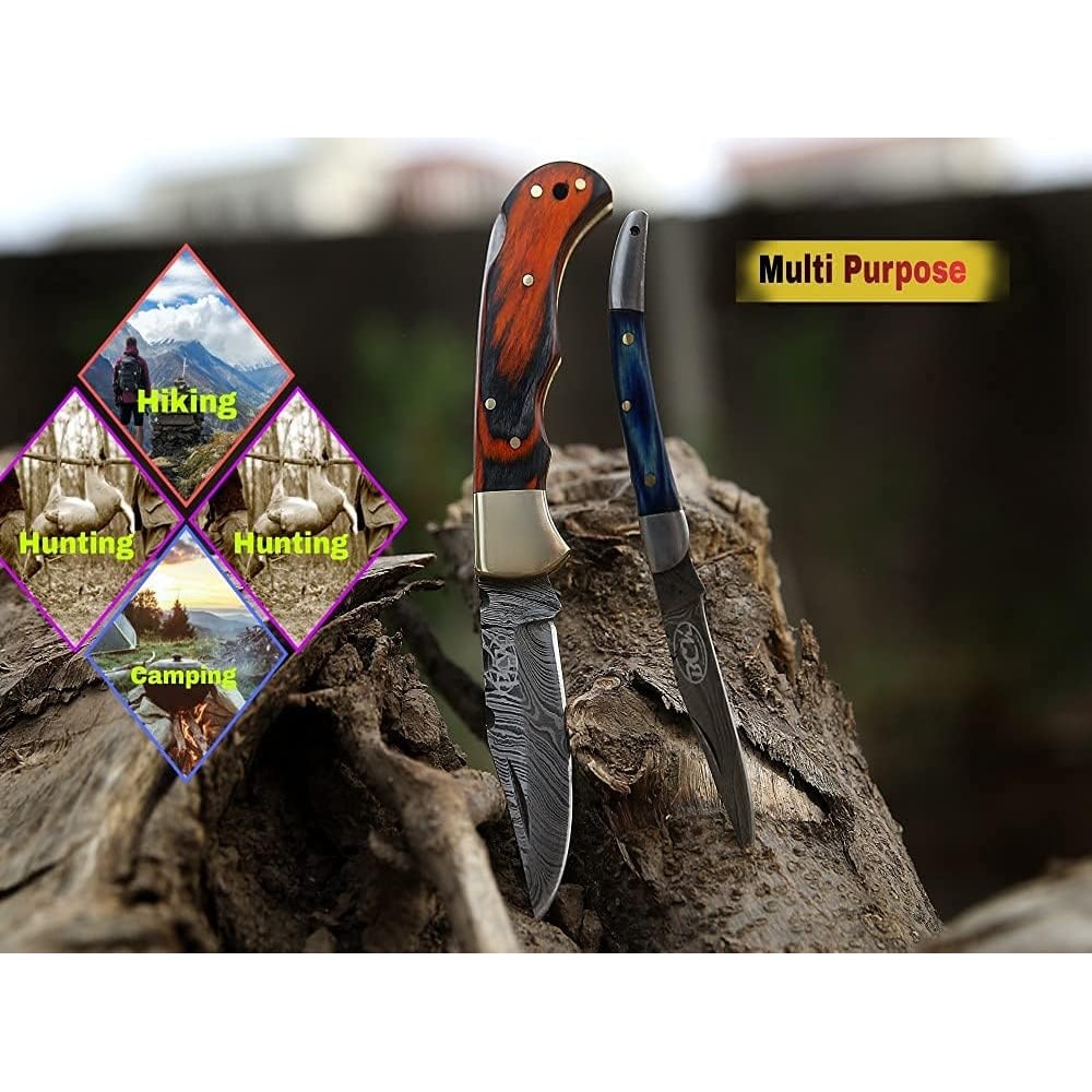 Pocket Knife 4 Pcs Set 65 Handmade Damascus Folding Knife Back Lock Knife Damascus Hunting Knife Wi 1