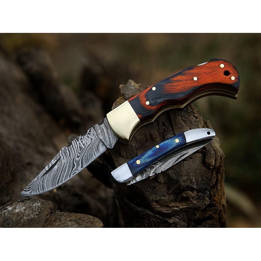 Pocket Knife 4 Pcs Set 65 Handmade Damascus Folding Knife Back Lock Knife Damascus Hunting Knife Wi 3