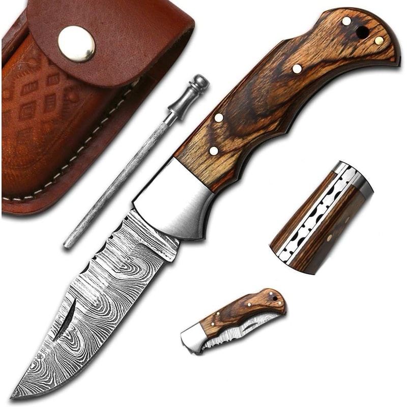 Handmade Damascus Pocket Knife For Men 65 Inches Damascus Folding Knife With Sheath Pocket Knives 0