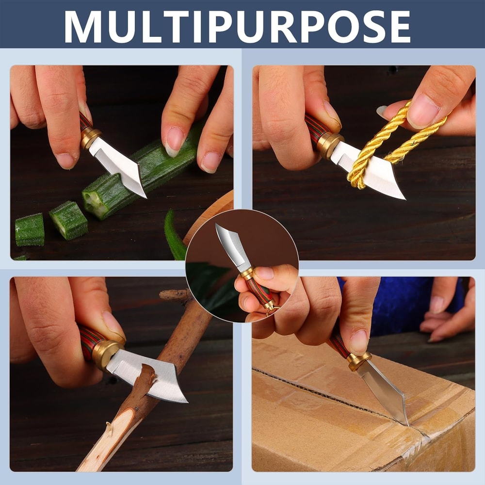 Mini Keychain Knife 335 Inch Stainless Steel Fixed Blade Knife With Leather Sheath Wood Handle EDC 5