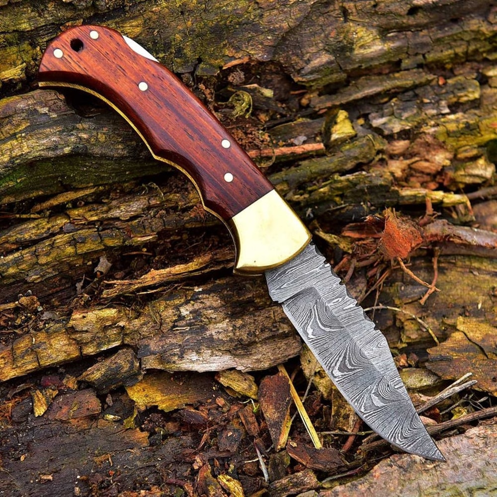 Damascus Folding Knife Damascus Pocket Knife Hand Made Damascus Wood Hunting Folding Knife 3