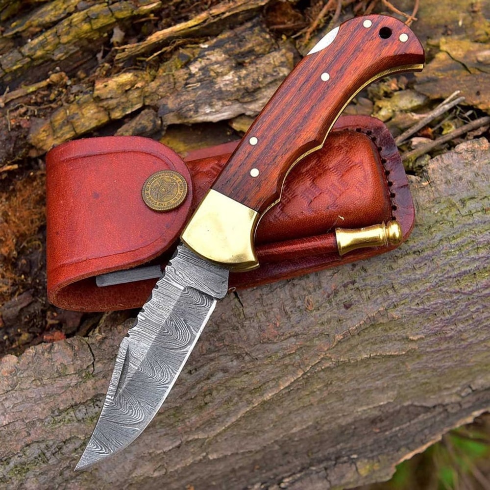 Damascus Folding Knife Damascus Pocket Knife Hand Made Damascus Wood Hunting Folding Knife 0