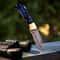 Handmade Damascus Pocket Knife Pakka Blue Handle Leather Sheath Birthday Gift Folding Knife Wedding 1